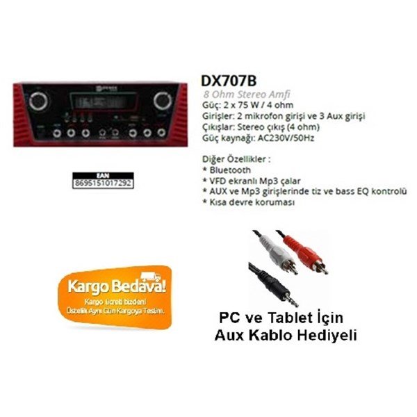 Denox DX-707B 2x75W Mp3 , Bluetooth Stereo Amfi